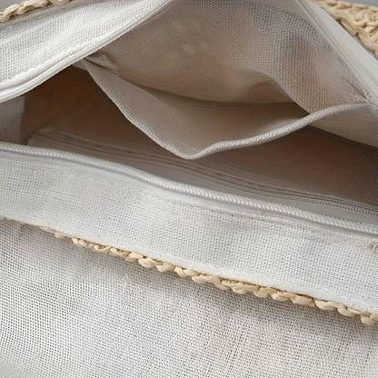 Woven Straw Shoulder Bag with Vintage Style for Summer Travel and Everyday Use
