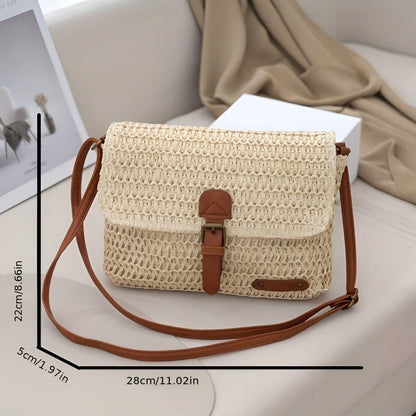 Woven Straw Shoulder Bag with Vintage Style for Summer Travel and Everyday Use