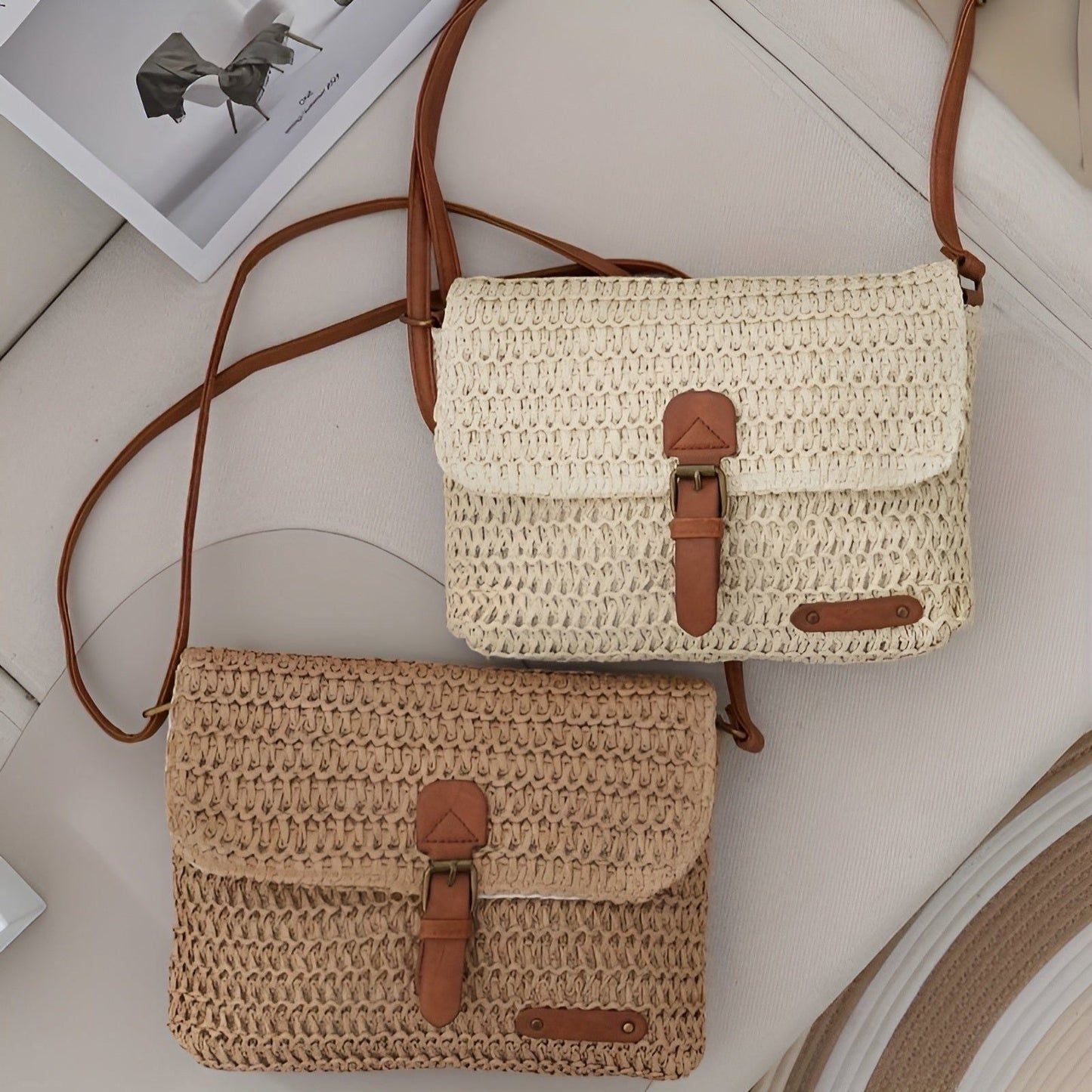 Woven Straw Shoulder Bag with Vintage Style for Summer Travel and Everyday Use