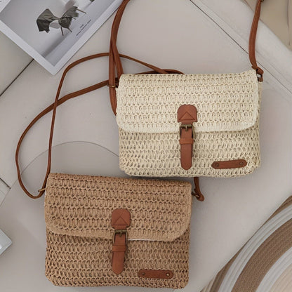 Woven Straw Shoulder Bag with Vintage Style for Summer Travel and Everyday Use