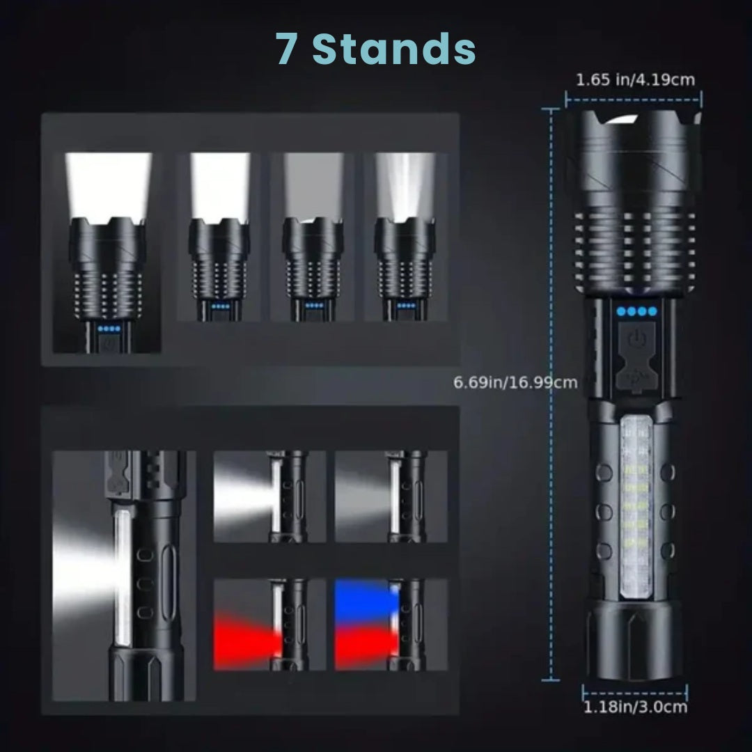 Zoomable Rechargeable LED Flashlight with Long Range Beam