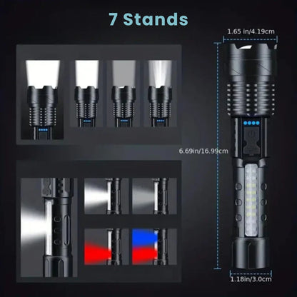 Zoomable Rechargeable LED Flashlight with Long Range Beam
