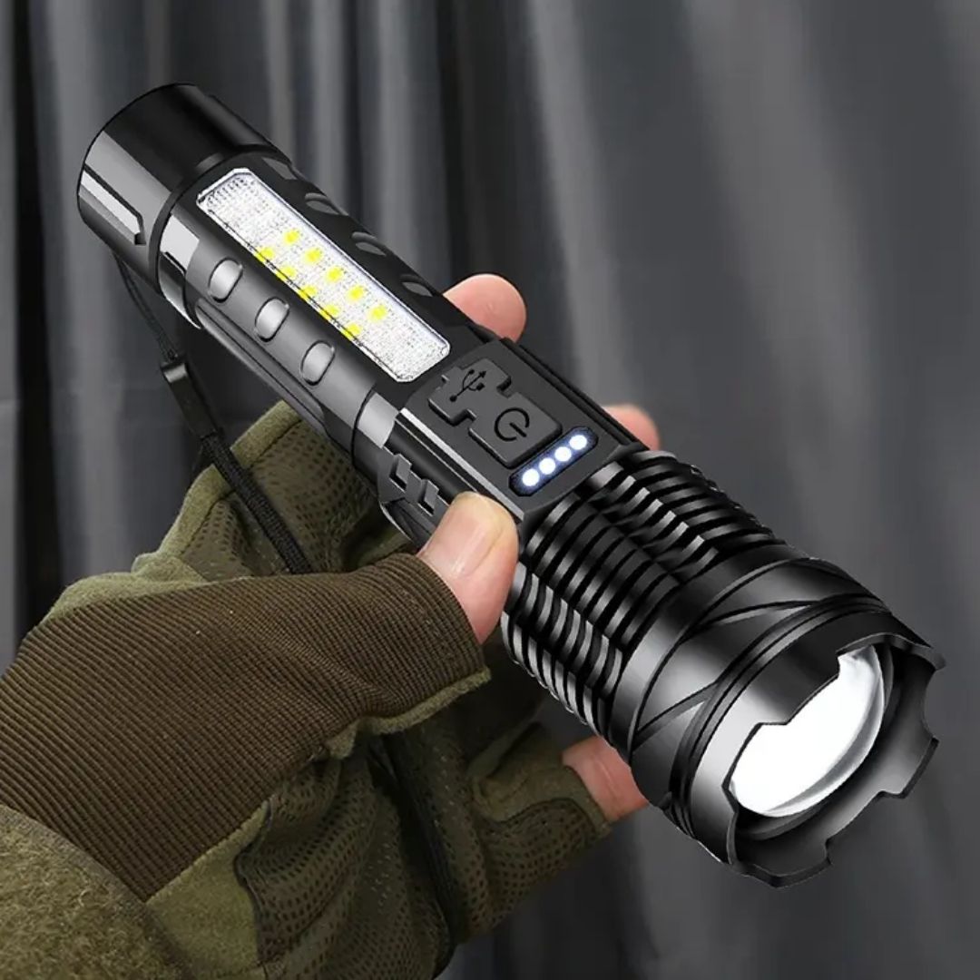 Zoomable Rechargeable LED Flashlight with Long Range Beam